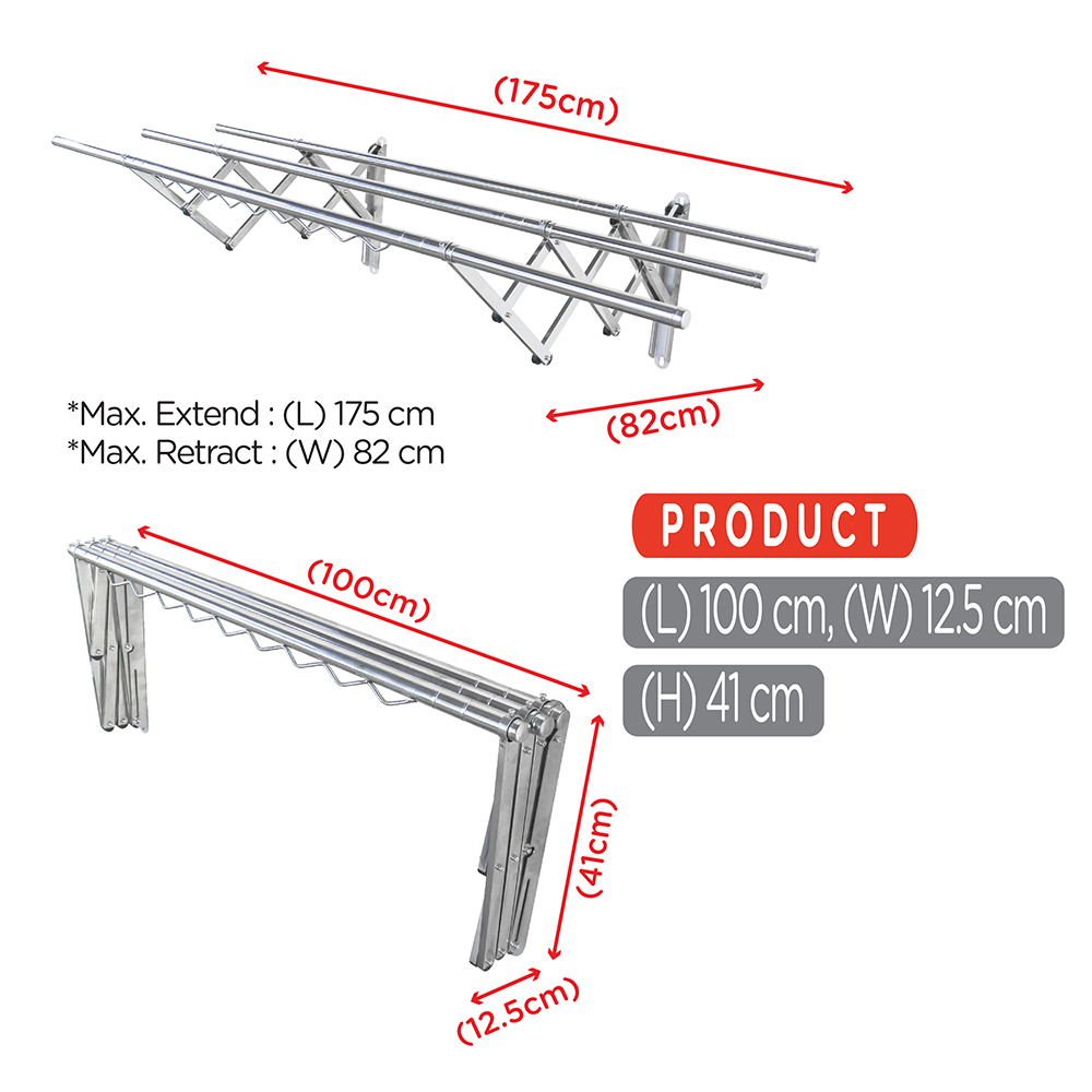 Wall Retractable Drying Rack|3 Bars|Drying Rack