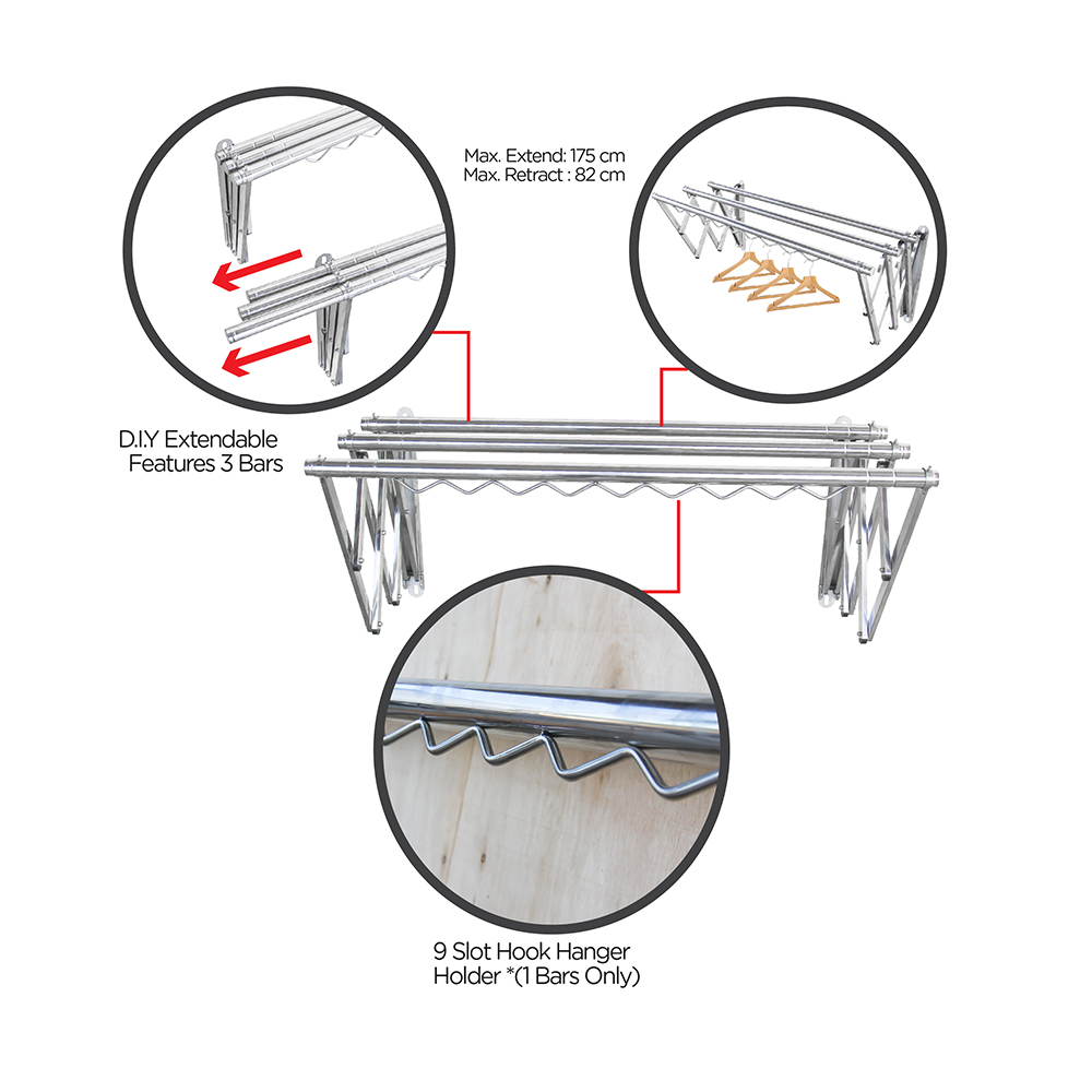 Wall Retractable Drying Rack|3 Bars|Drying Rack