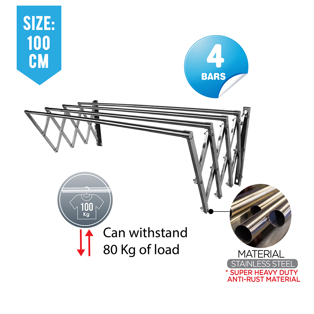 Wall Retractable Drying Rack|4 Bars|Drying Rack