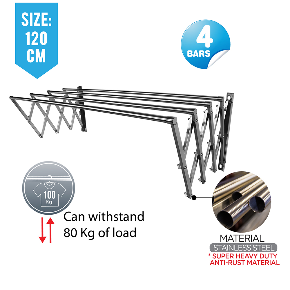 Wall Retractable Drying Rack|4 Bars|Drying Rack