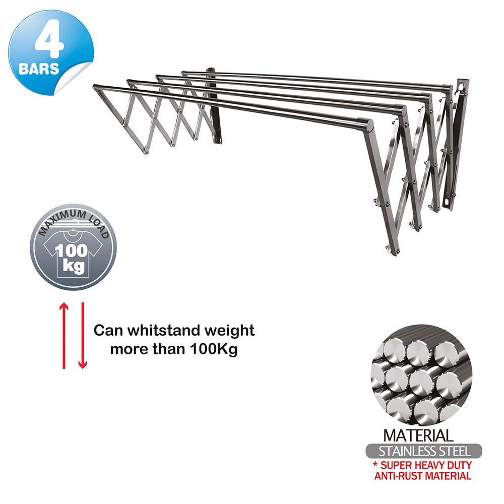 Wall Retractable Drying Rack|4 Bars|Drying Rack