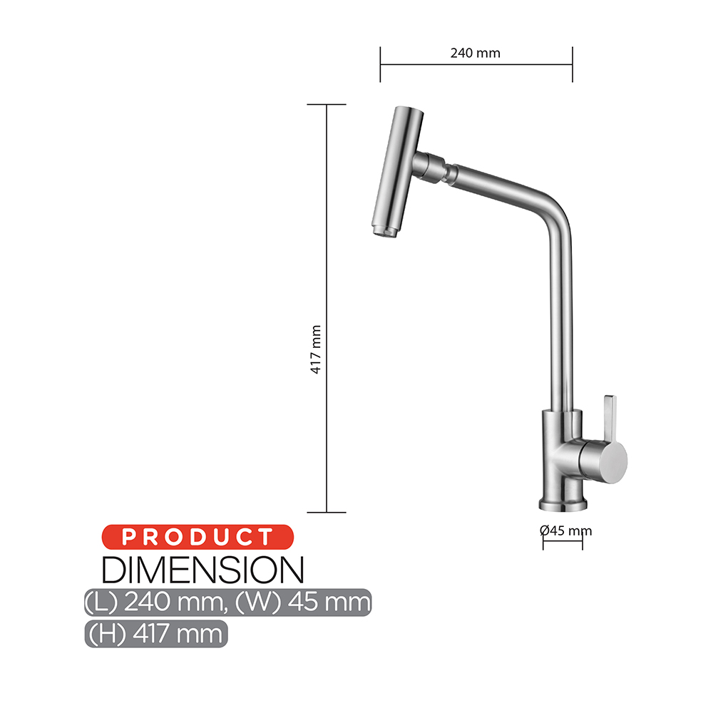 Kitchen Mixer|Stainless Steel Mixer|Single lever sink mixer