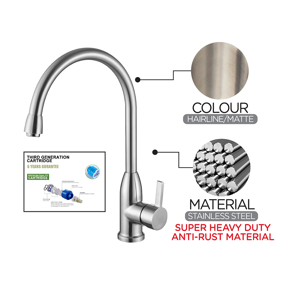 Kitchen Mixer|Stainless Steel Mixer|Single lever sink mixer|Easy fixing adapter for water filter