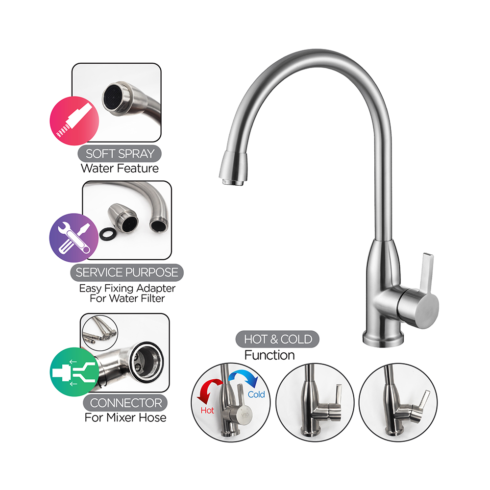 Kitchen Mixer|Stainless Steel Mixer|Single lever sink mixer|Easy fixing adapter for water filter