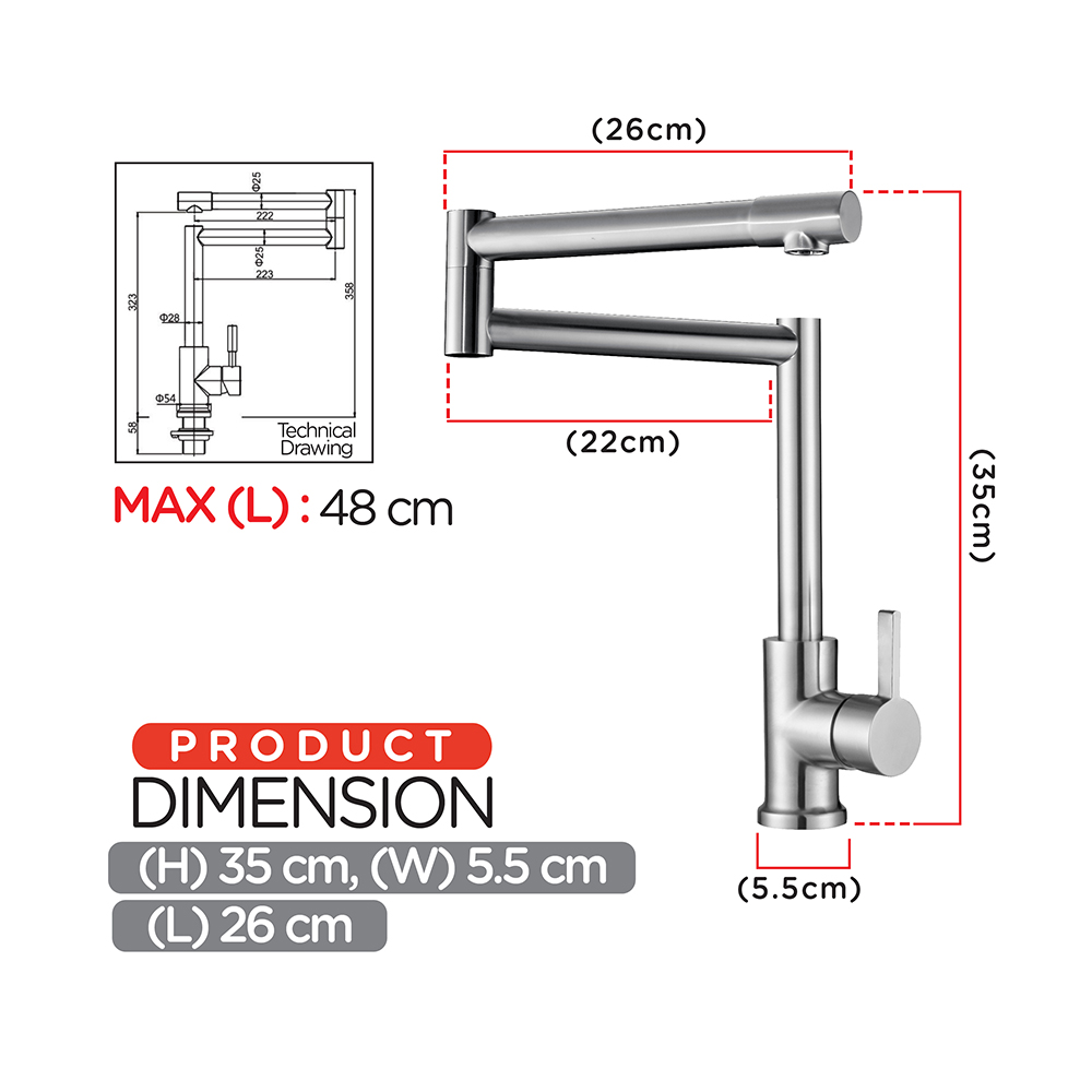 Kitchen Mixer|Stainless Steel Mixer|Single lever sink mixer|Double axle swivel spout