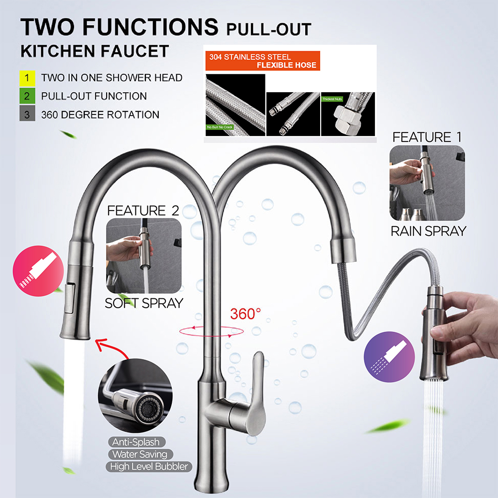 Kitchen Mixer|Stainless Steel Mixer|Single level pull down faucet