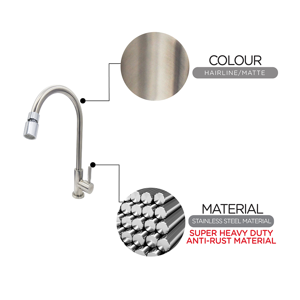 Kitchen Cold Tap|STARK Stainless Steel Single Sink Cold Tap|Single lever sink cold tap|Top mount