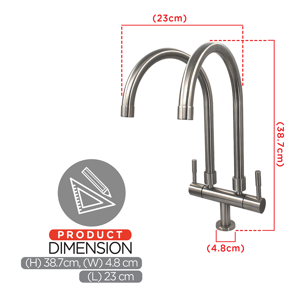 Kitchen Cold Tap|EGO Stainless Steel Double Sink Cold Tap|Top mount