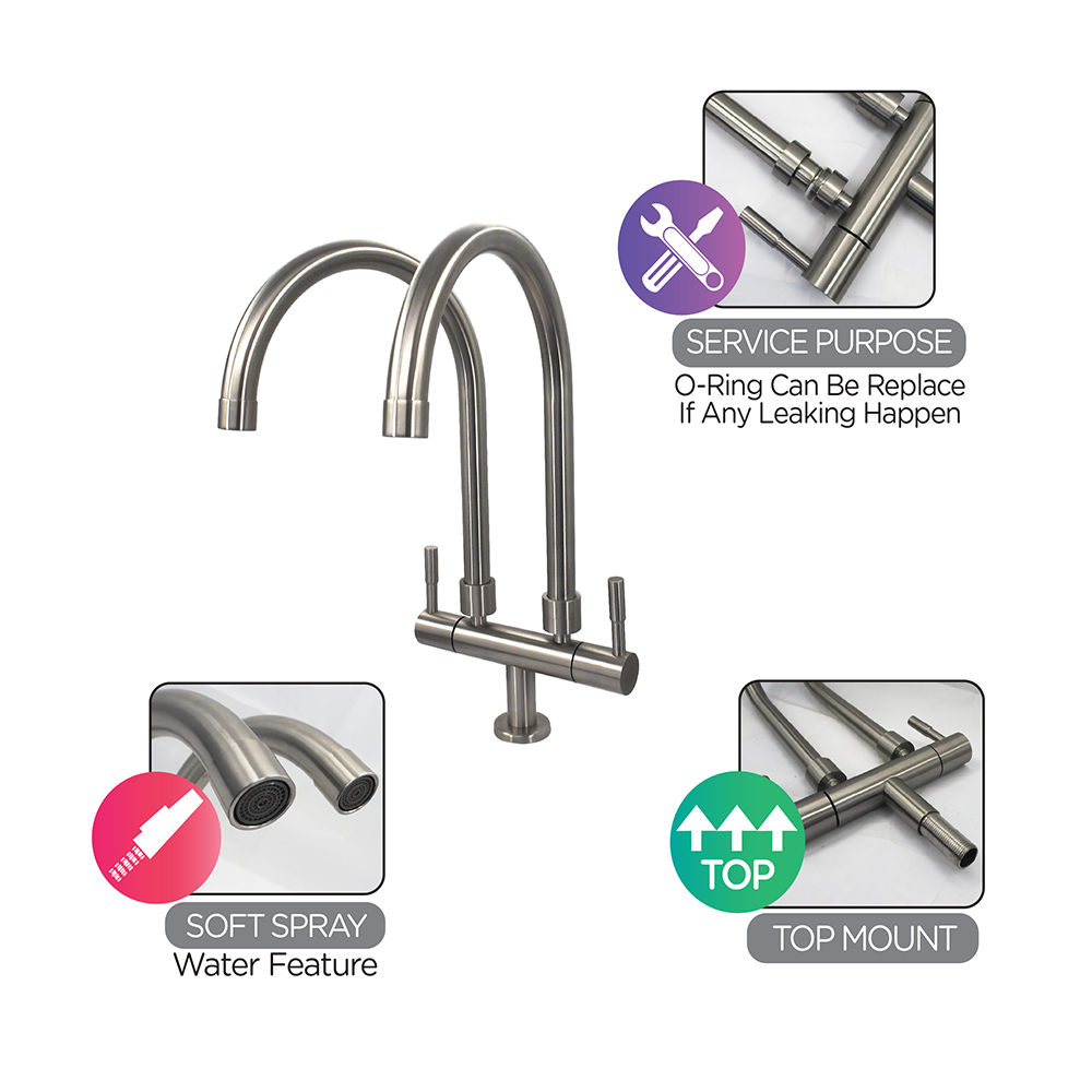 Kitchen Cold Tap|EGO Stainless Steel Double Sink Cold Tap|Top mount