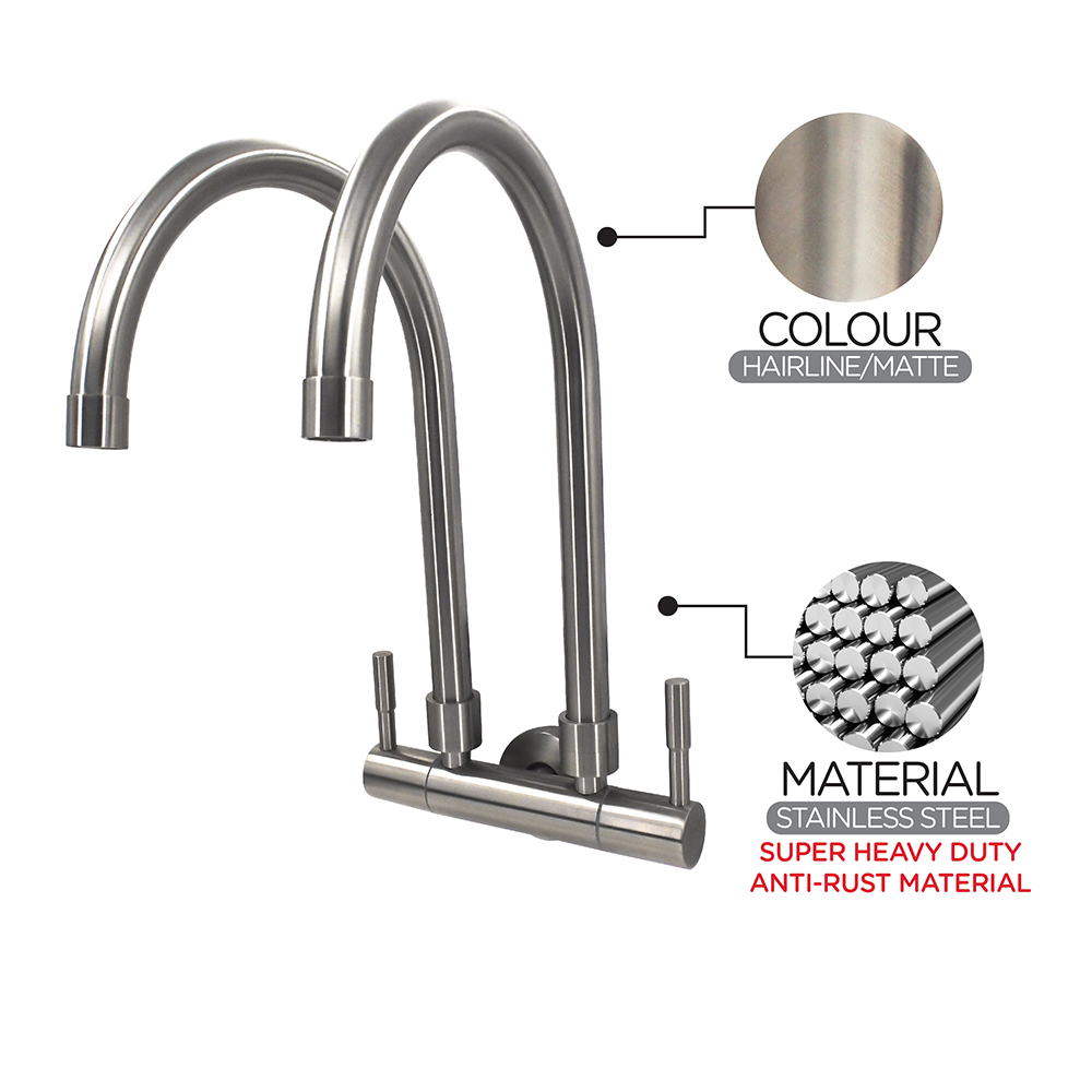 Kitchen Mixer|EGO Stainless Steel Double Sink Cold Tap|Wall mount