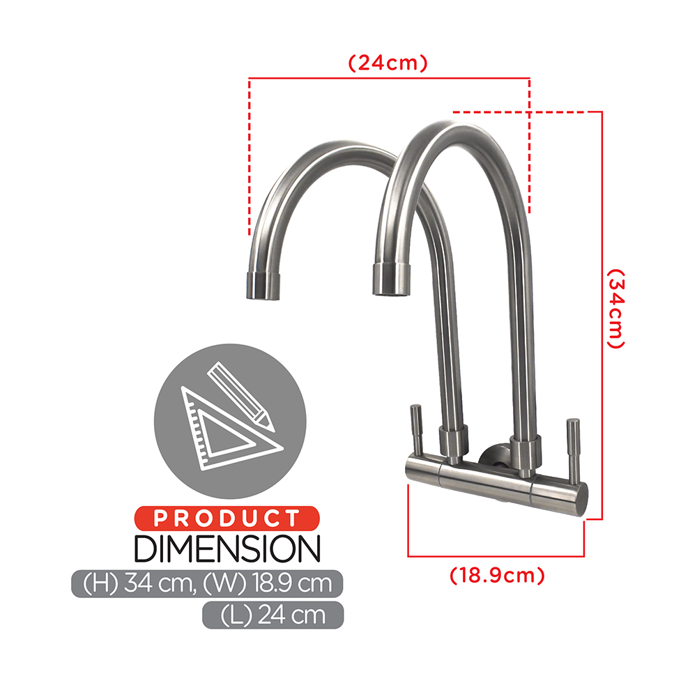 Kitchen Mixer|EGO Stainless Steel Double Sink Cold Tap|Wall mount