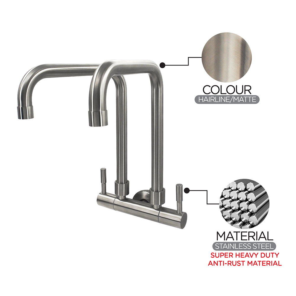 Kitchen Cold Tap|EGO Stainless Steel Double Sink Cold Tap|Wall mount