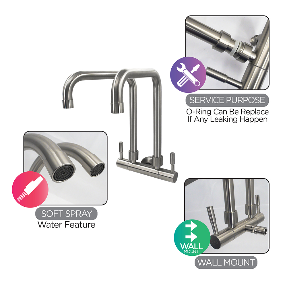 Kitchen Cold Tap|EGO Stainless Steel Double Sink Cold Tap|Wall mount