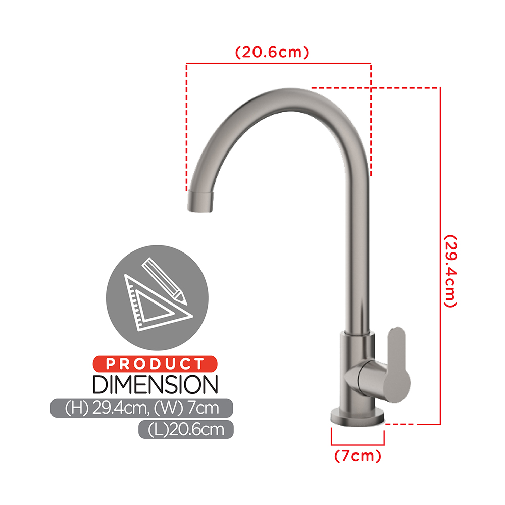 Kitchen Cold Tap|STARK Stainless Steel Single Sink Cold Tap|Single lever sink cold tap|Top mount