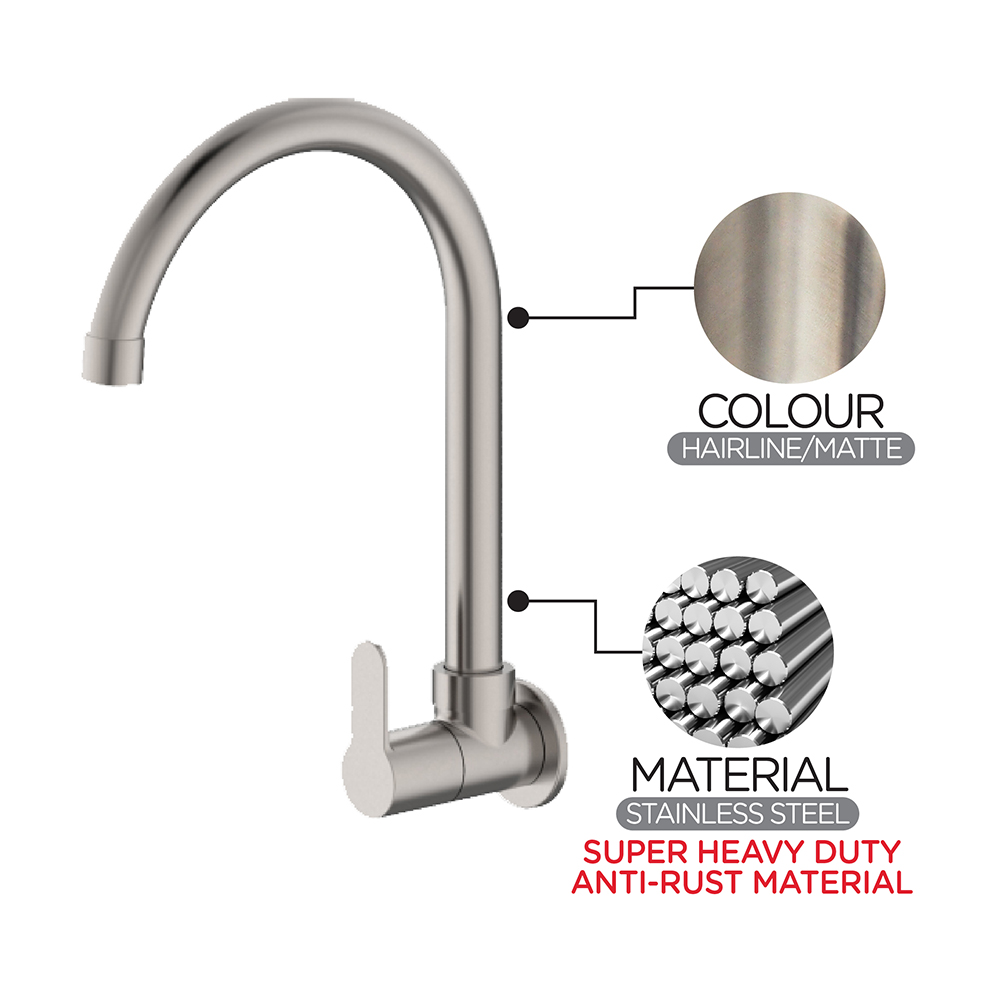 Kitchen Cold Tap|STARK Stainless Steel Single Sink Cold Tap|Single lever sink cold tap|Wall mount