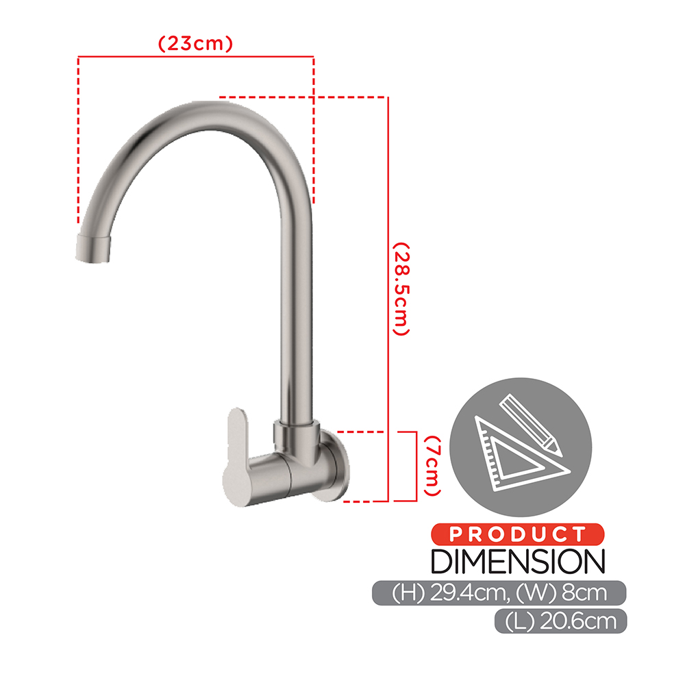 Kitchen Cold Tap|STARK Stainless Steel Single Sink Cold Tap|Single lever sink cold tap|Wall mount