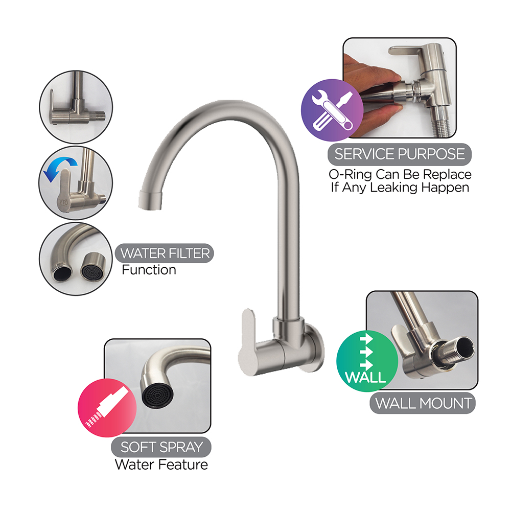 Kitchen Cold Tap|STARK Stainless Steel Single Sink Cold Tap|Single lever sink cold tap|Wall mount