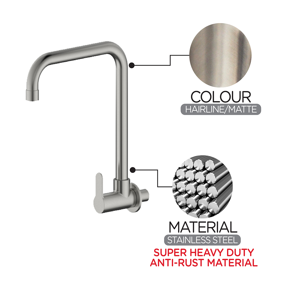 Kitchen Cold Tap|STARK Stainless Steel Single Sink Cold Tap|Single lever sink cold tap|Wall mount