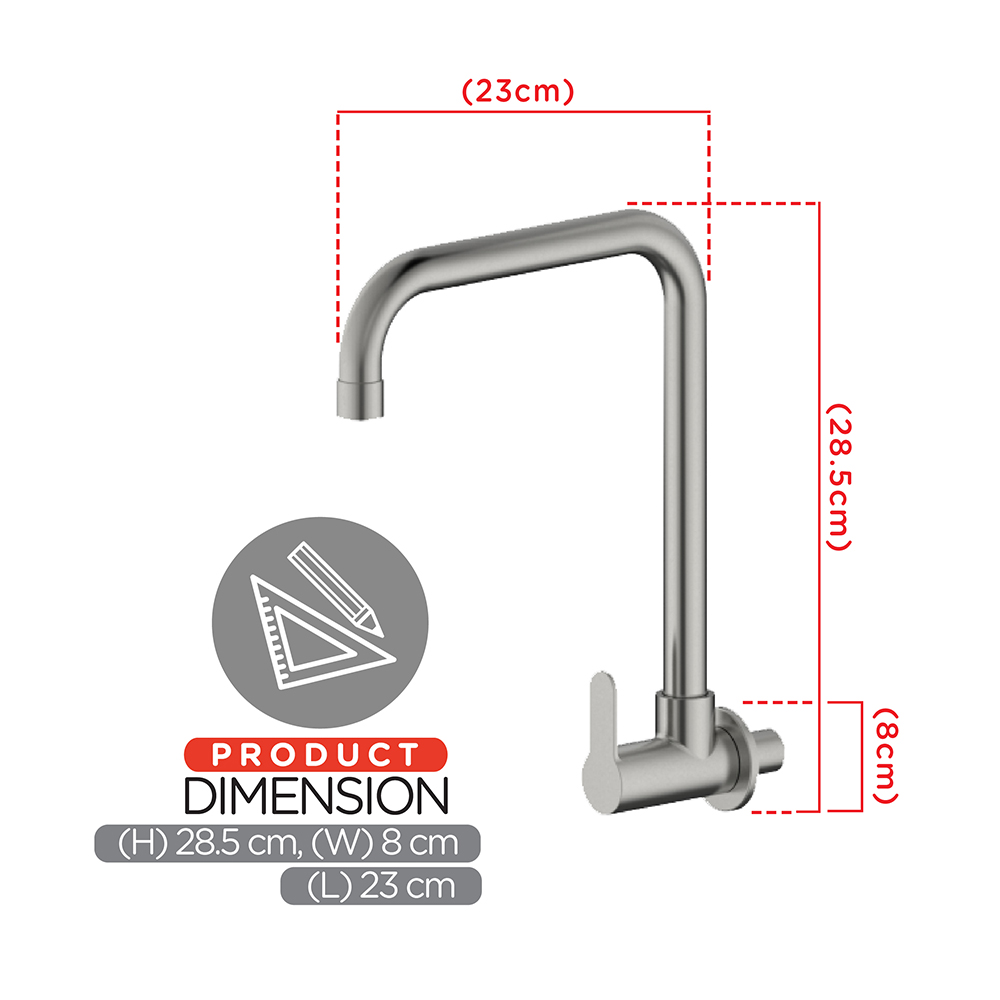 Kitchen Cold Tap|STARK Stainless Steel Single Sink Cold Tap|Single lever sink cold tap|Wall mount