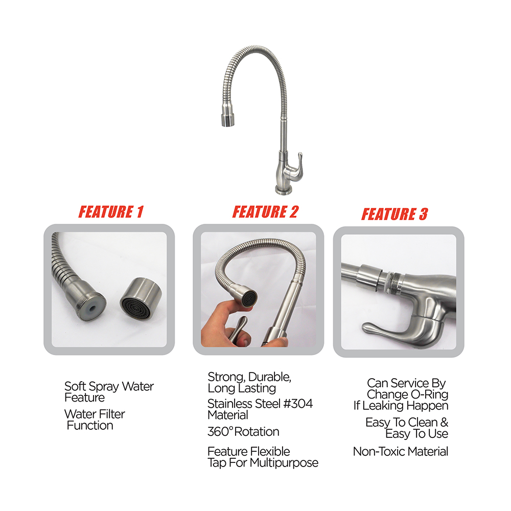 Kitchen Cold Tap|JAZZ Stainless Steel Sink Cold Tap|Double sink cold tap|Top mount