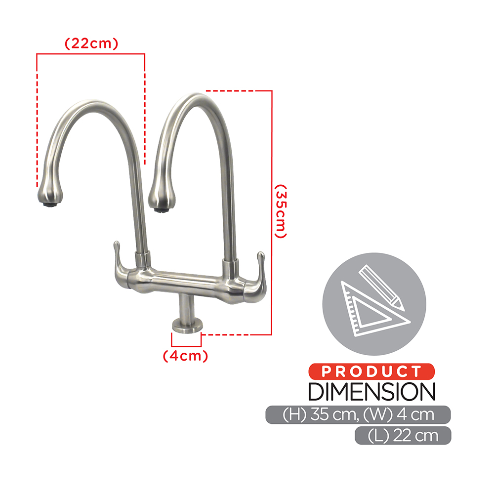 Kitchen Cold Tap|JAZZ Stainless Steel Sink Cold Tap|Double sink cold tap|Top mount