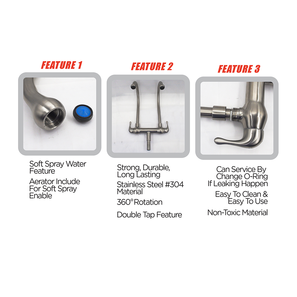 Kitchen Cold Tap|JAZZ Stainless Steel Sink Cold Tap|Double sink cold tap|Top mount