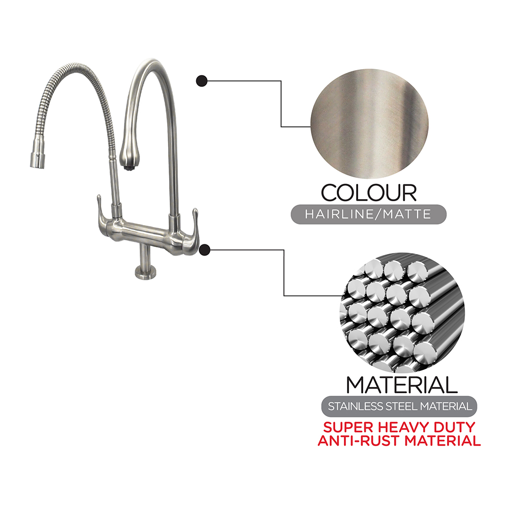 Kitchen Cold Tap|JAZZ Stainless Steel Sink Cold Tap|Double sink cold tap|Top mount