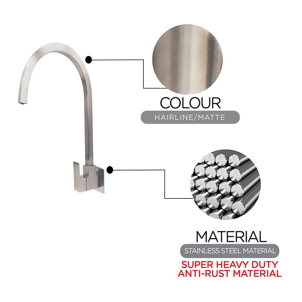 Kitchen Cold Tap|MANN Stainless Steel Sink Cold Tap|Single lever sink cold tap|Wall mount